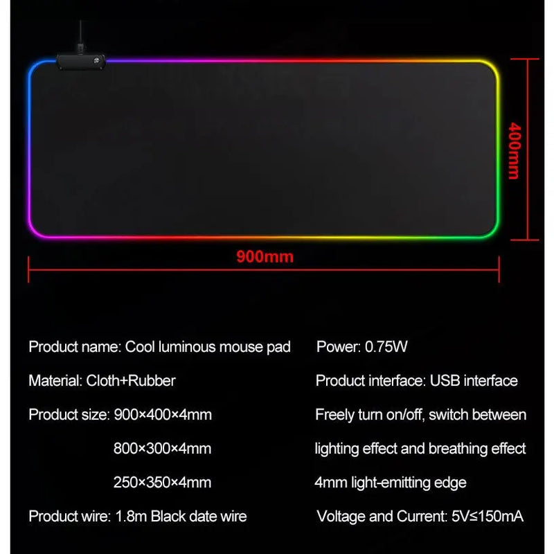 Mouse Pad Gamer Iluminado led Rgb Grande
