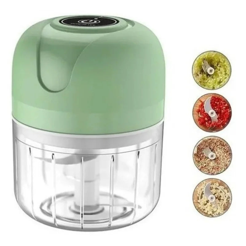 Mini Processador Elétrico Portátil com 3 lâminas de aço inox: Moedor de Carne, Vegetais, Alho, Fruta, Amendoim - (250ml) Recarregável USB Bivolt