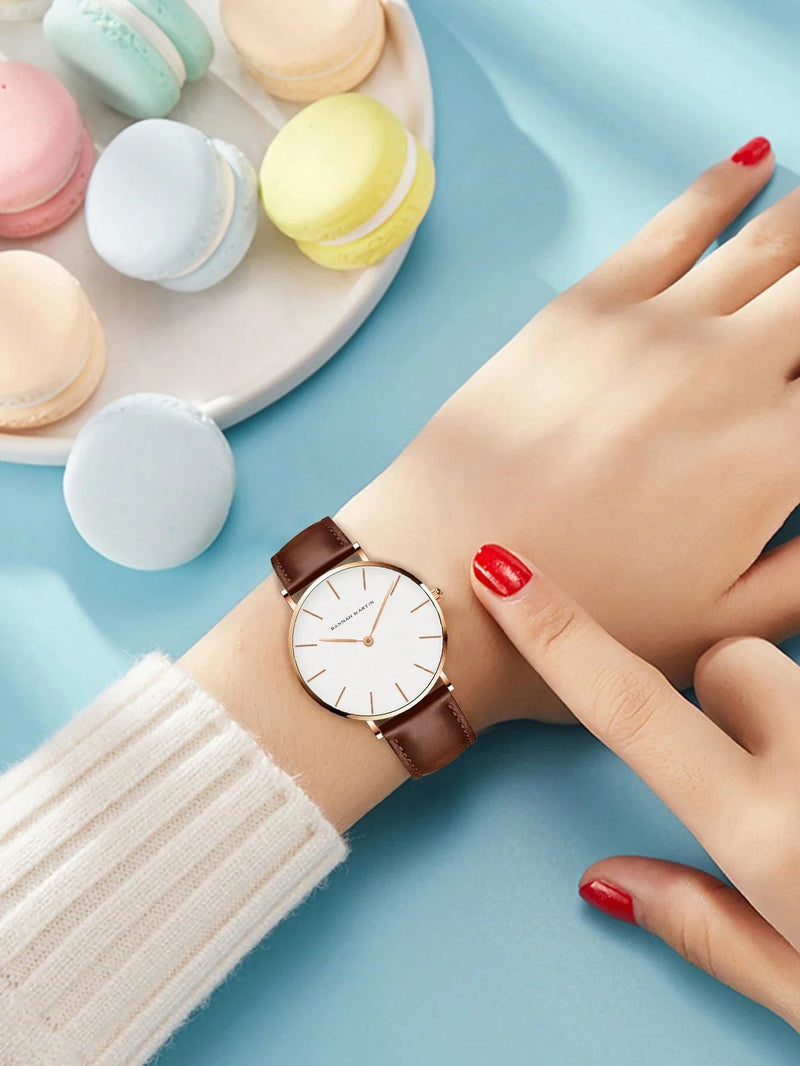 Relógio Feminino Movimento Quartzo Pulseira De Couro