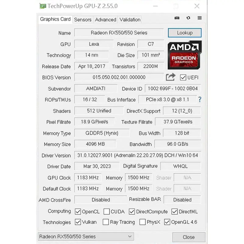 Placa de Vídeo AMD Radeon RX 550 4G GDDR5 128Bit  SOYO