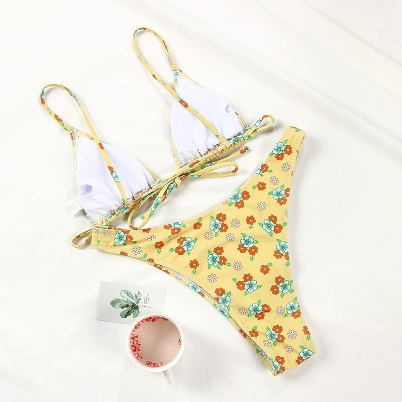 Biquíni Estampado Floral Rinabe Cordão.