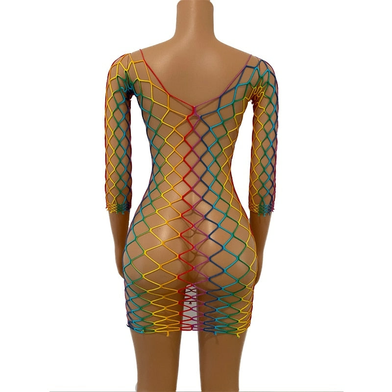 Saida de praia arco-íris malha vazada de croche, super sexy.