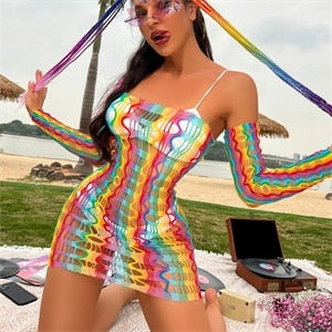 Saida de praia arco-íris malha vazada de croche, super sexy.