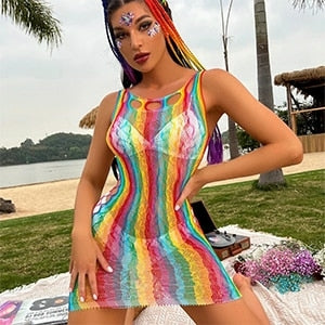Saida de praia arco-íris malha vazada de croche, super sexy.