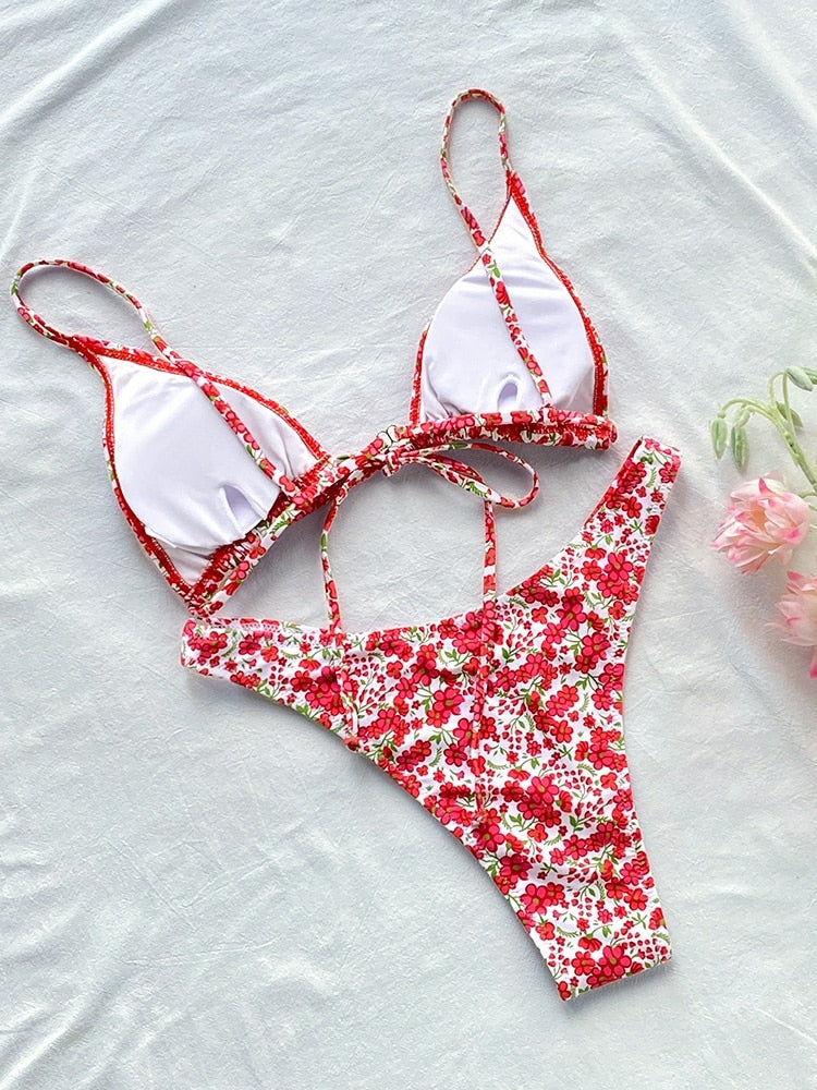 Biquíni Estampado Floral Rinabe Cordão.
