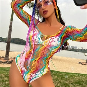 Saida de praia arco-íris malha vazada de croche, super sexy.
