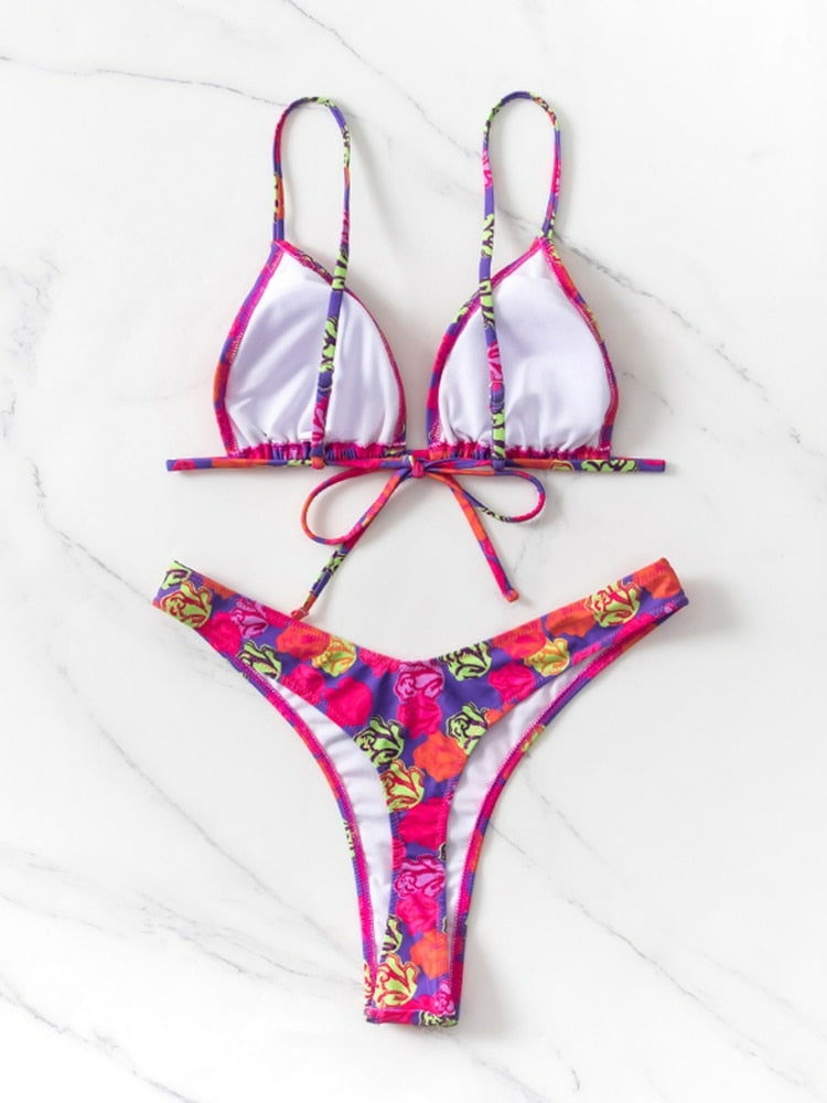 Biquíni Estampado Floral Rinabe Cordão.