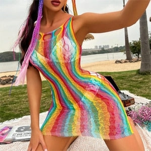 Saida de praia arco-íris malha vazada de croche, super sexy.