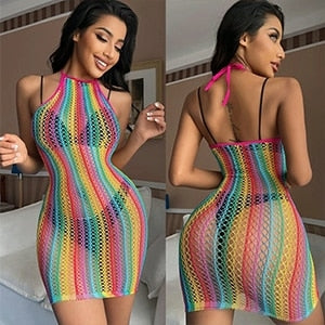Saida de praia arco-íris malha vazada de croche, super sexy.