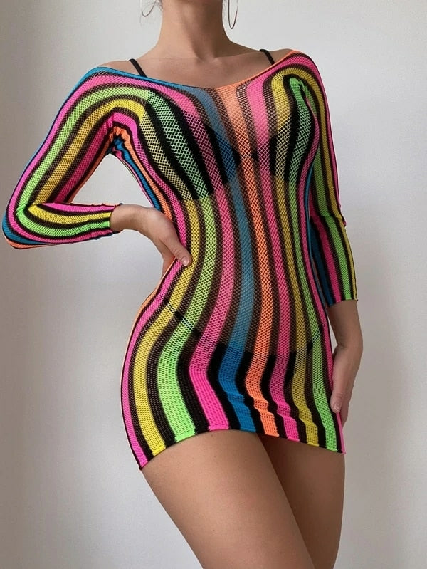 Saida de praia arco-íris malha vazada de croche, super sexy.