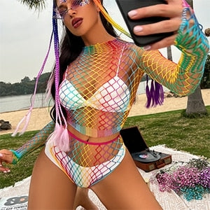 Saida de praia arco-íris malha vazada de croche, super sexy.