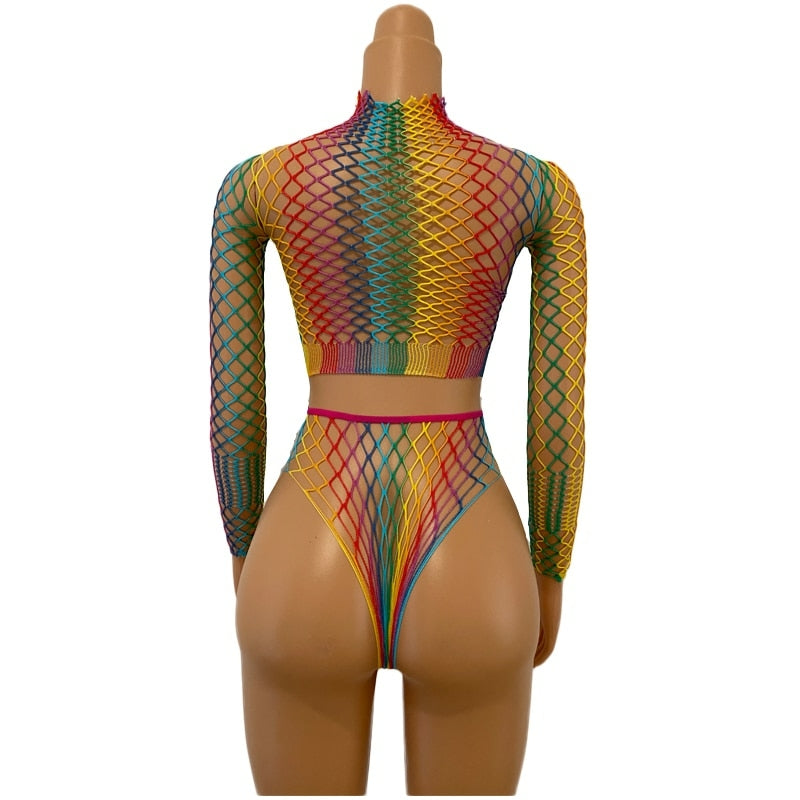 Saida de praia arco-íris malha vazada de croche, super sexy.