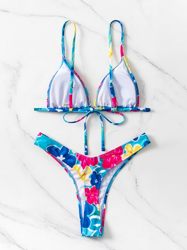 Biquíni Estampado Floral Rinabe Cordão.